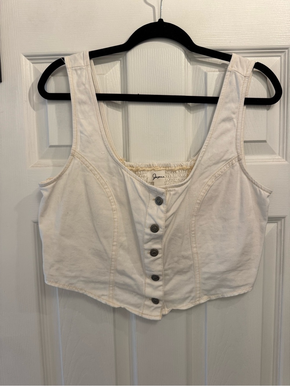 Japna Sleeveless cream denim Button-Front Crop Top